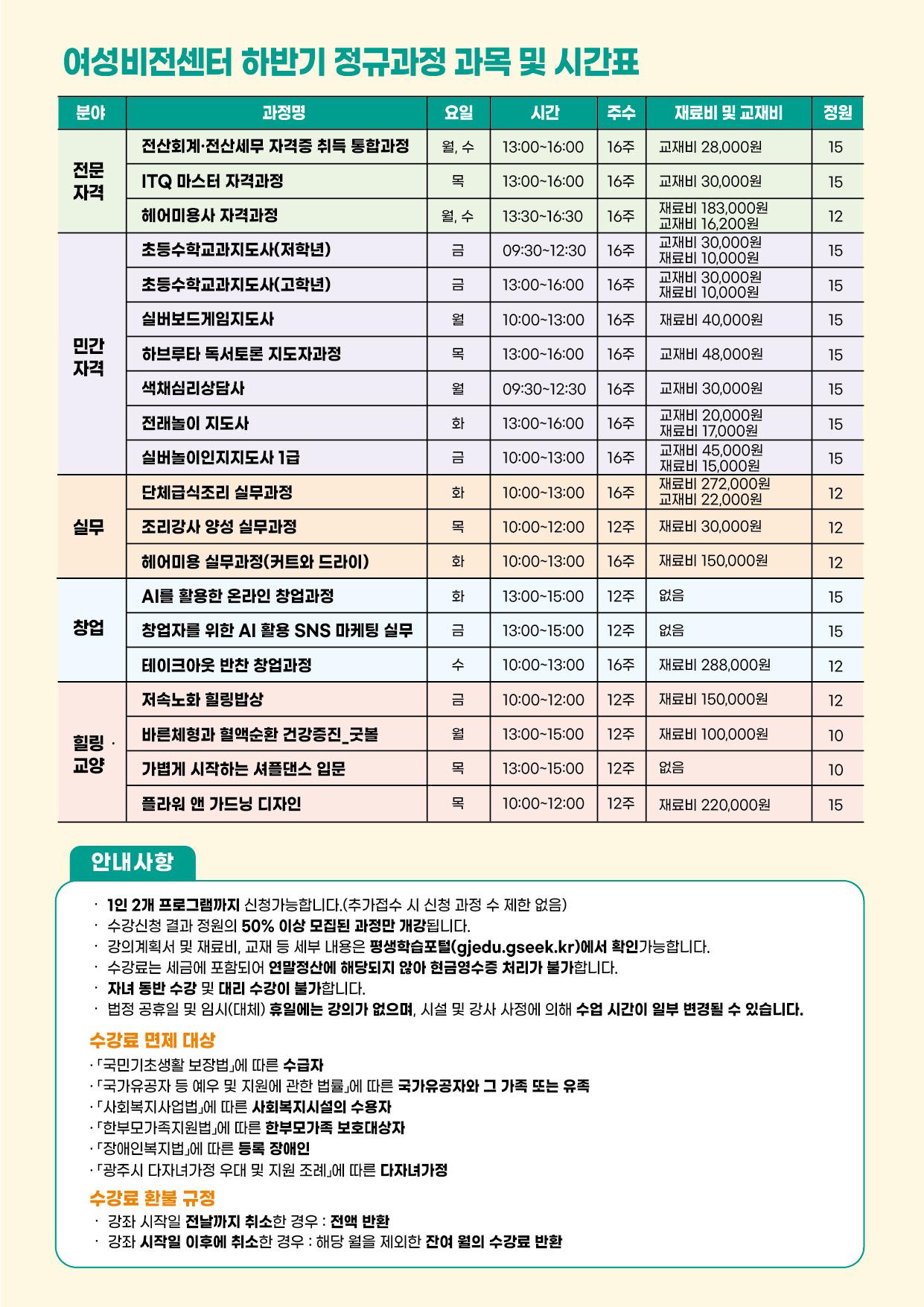 여성비전센터 하반기 정규과정 전단(뒷면)