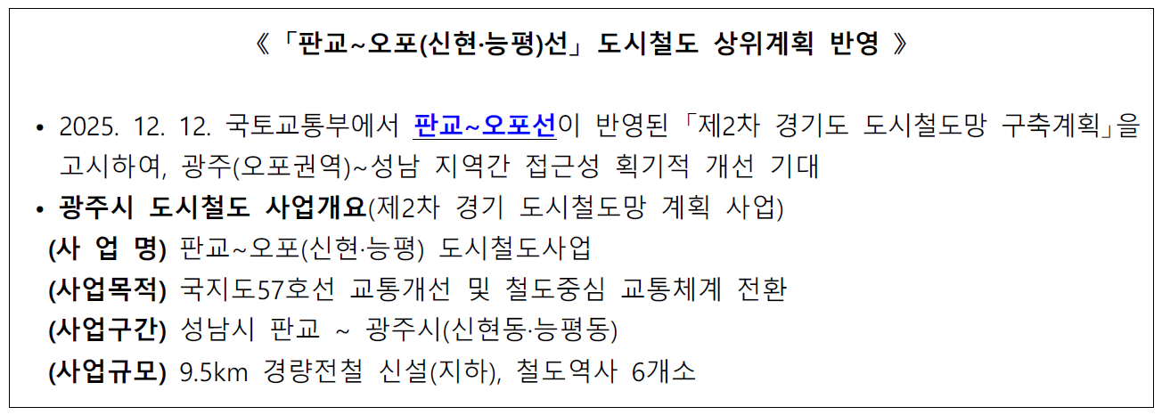 판교오포선 도시철도망 계획 반영